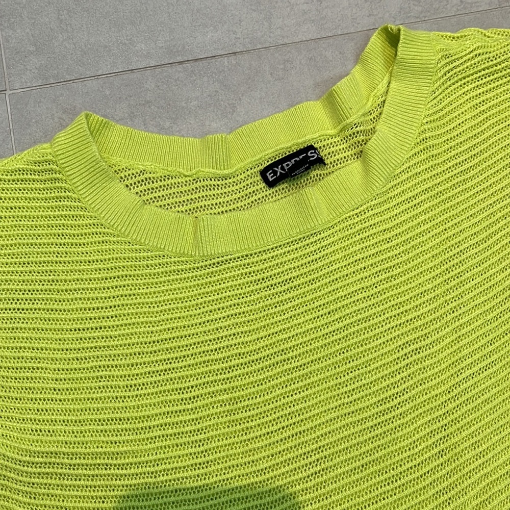 Express XS Lime green Dolman sleeve knitted sweater 3/4 sleeve top stretch loose